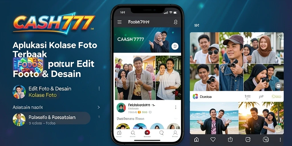 Antarmuka aplikasi CASH777 yang menarik untuk membuat kolase foto.