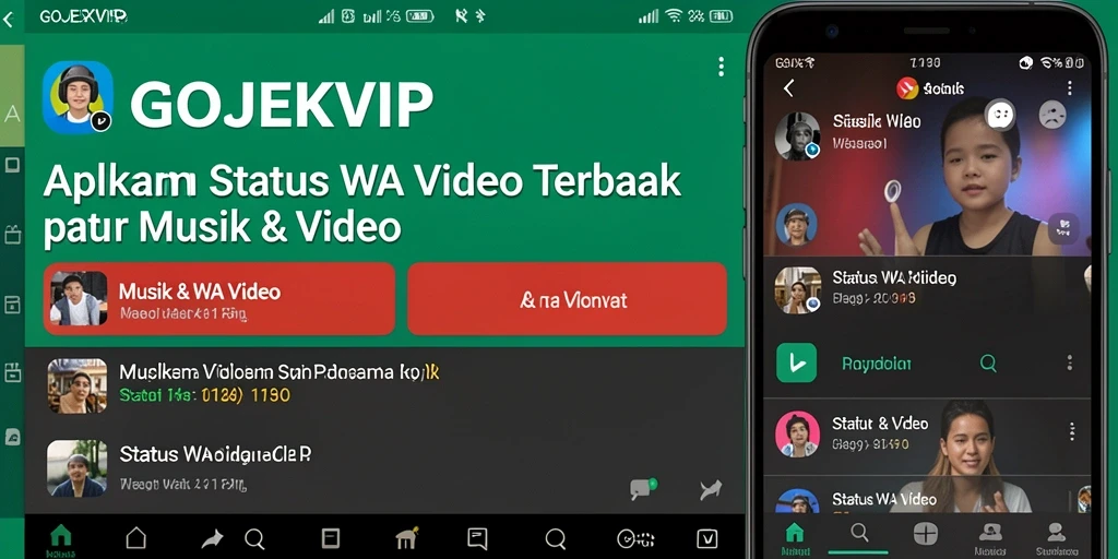 Tampilan antarmuka GOJEKVIP dengan pilihan video Status WA yang menarik.