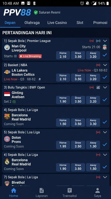 Tampilan kanal resmi ppv88